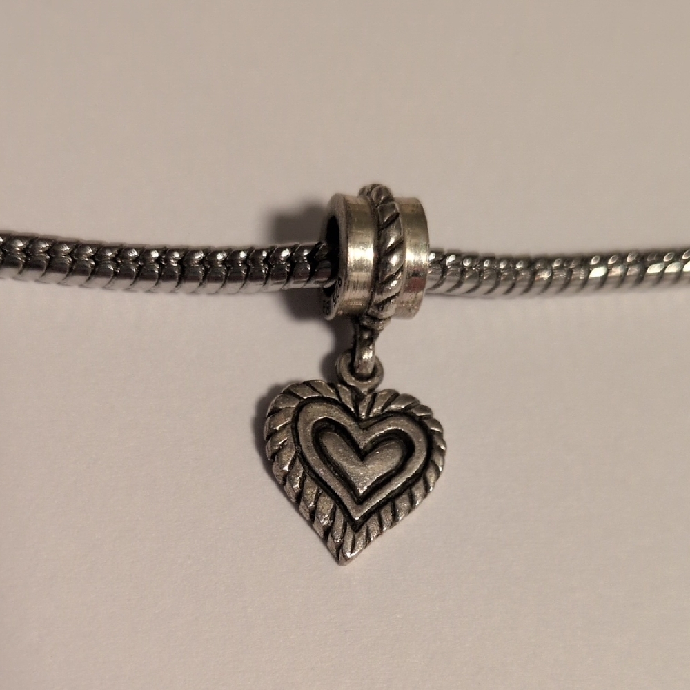 Silver Heart‎ Dangle Charm for Pandora Style Bracelet